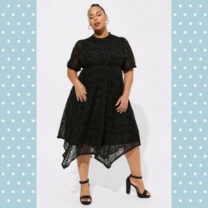 torrid Black Lace Midi Dress with Handkerchief Hem